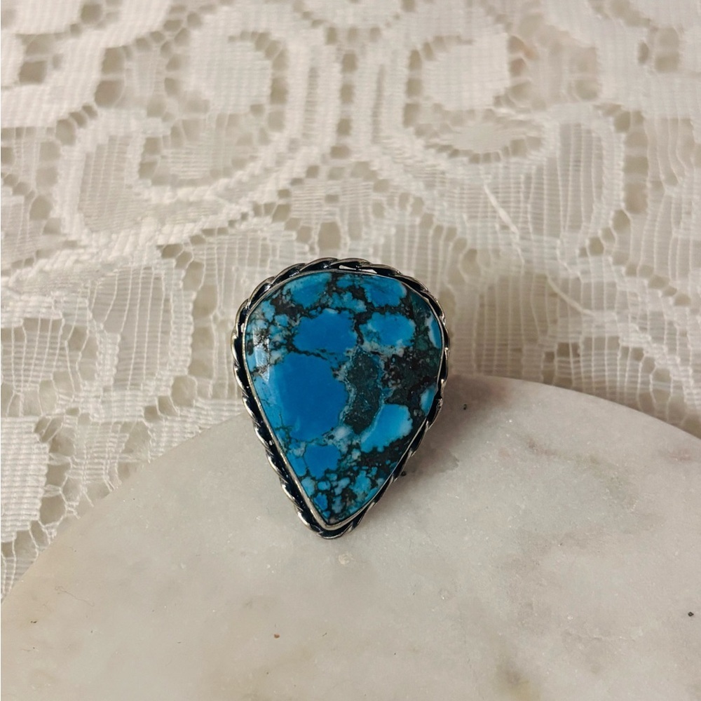 Turquoise Teardrop Silver Ring - Picture 1 of 4